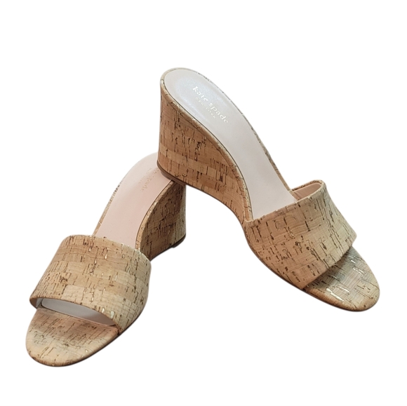 EUC Kate Spade Natural Cork Slip On Wedge Sandals